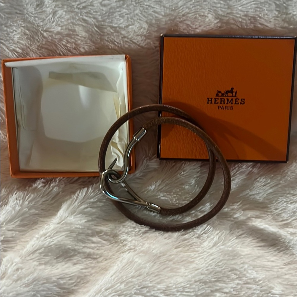 Hermes Brown Leather Wrap Jewelry Bracelet